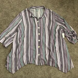 Catherines Shirt Womens Size 5X Purple Gray Stripes Button Up